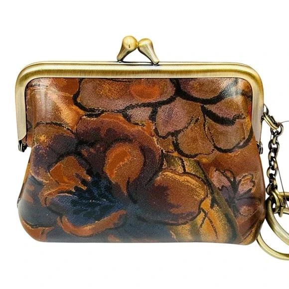 Patricia Nash Borse Leather Coin Purse Sienna Sunset Print Kiss-Lock Compact - Picture 2 of 11